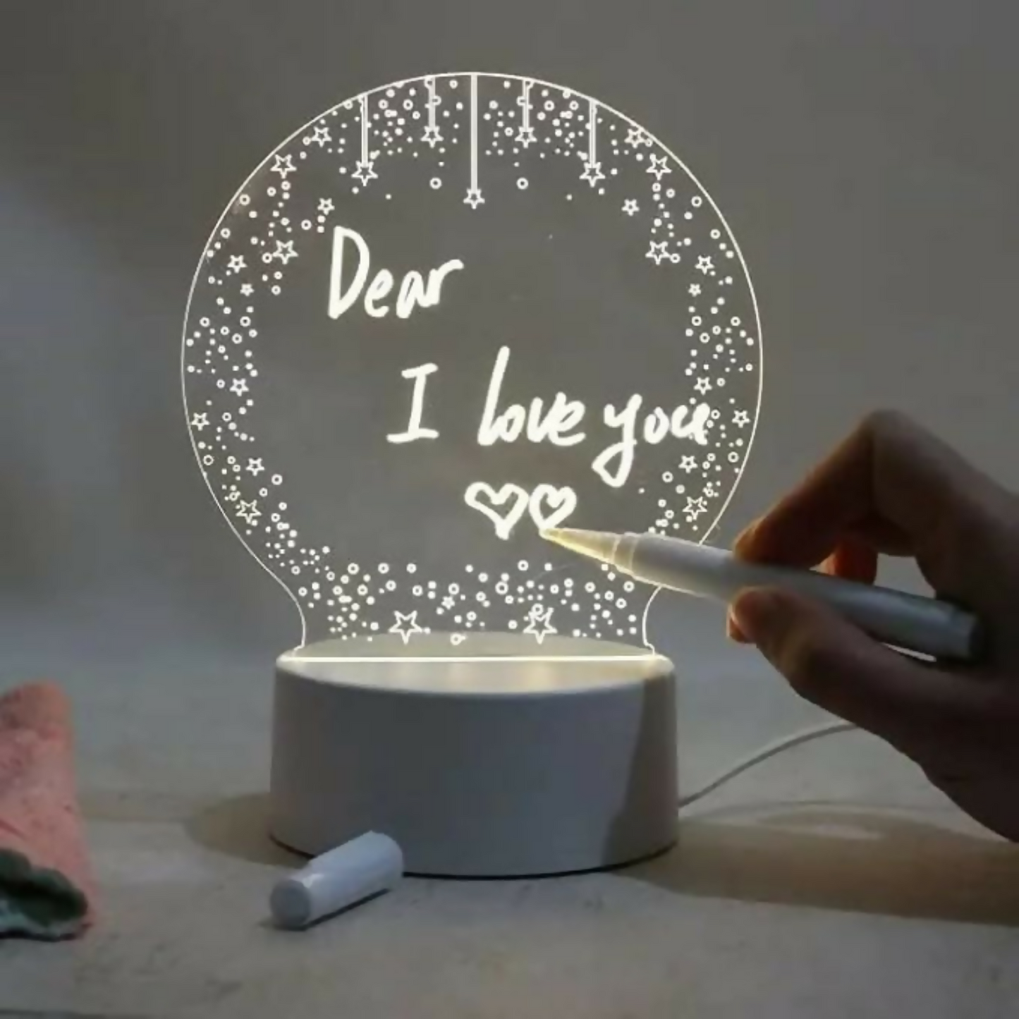 3D Creative Writeable LED Night Lamp with Pen and USB Cable | Custom Message Acrylic Board Light with Erasable Marker | Personalized Home Decor Lamp & Romantic Gift for Birthday, Valentine’s Day & Anniversary
