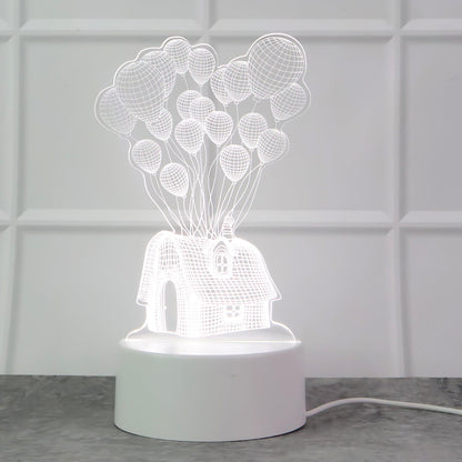 3D Illusion LED Night Lamp with House and Balloons Design