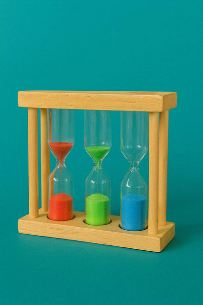 3-in-1 Colorful Sand Timer Set (1 Min, 3 Min, 5 Min) with Wooden Frame – Visual Time Management Hourglass for Kids, Study, Office, Kitchen & Meditation – Durable Glass Sand Clocks