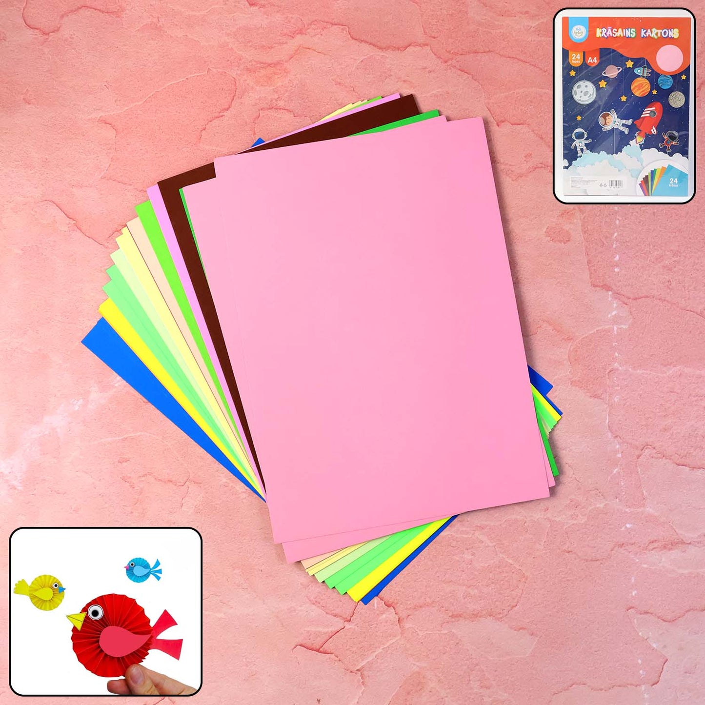 A4 Size Colored Craft Paper Sheets (24 Pc)