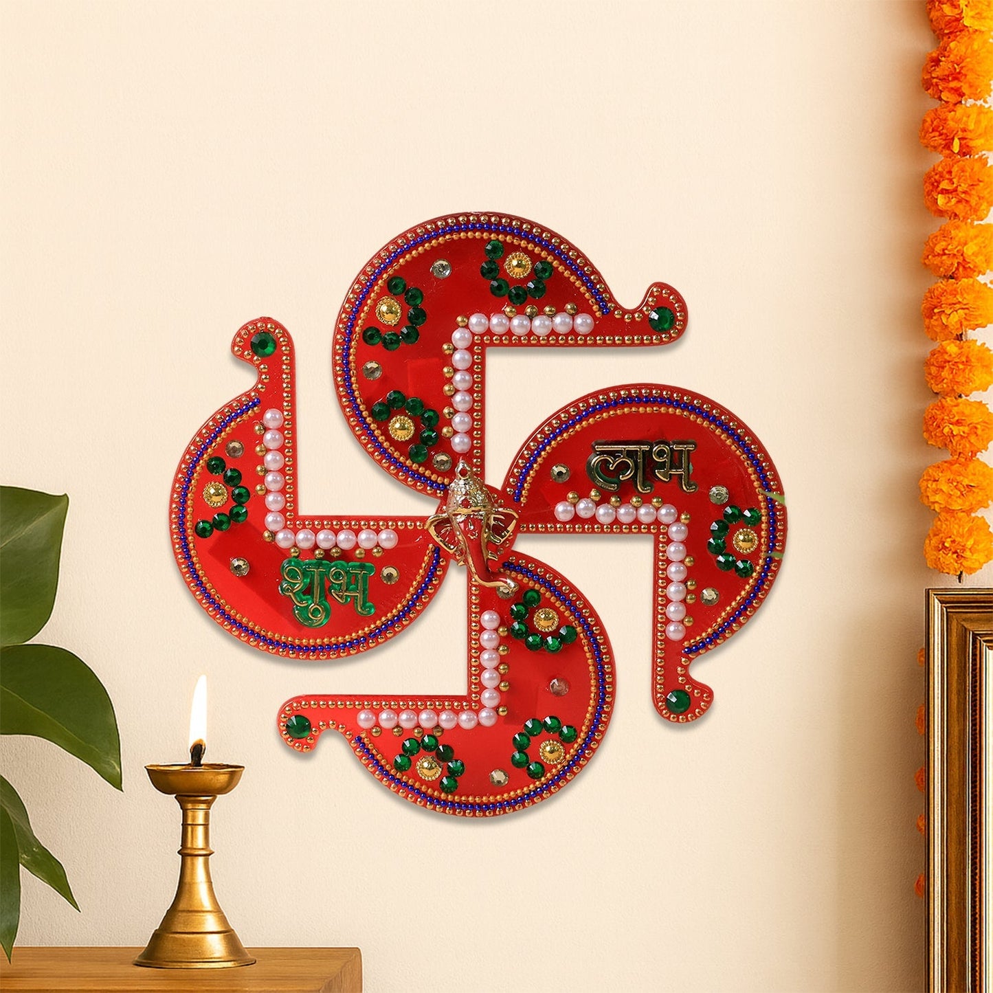 Acrylic Swastik Shubh Labh Wall Hanging (1 Pc)