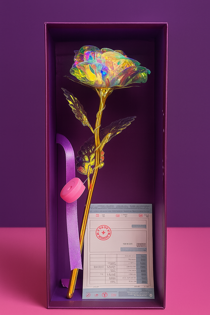 24K Gold Foil Artificial Rose with LED Light in Elegant Gift Box | Multicolor Galaxy Flower with Stand, Certificate & Ribbon – Romantic Gift for Valentine, Anniversary, Birthday, Mother's Day